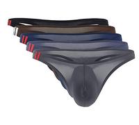 AIEOE Men's Soft Nylon Stretch Thongs Sexy Low Waist G-Strings Pack of 5 Five Colors Size M