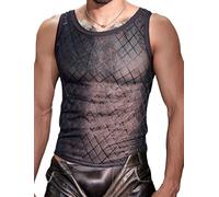 AIEOE Men's Tank Top Transparent Sleeveless Mesh Shirt with Diamond Pattern Fishnet Vest Black One Size Fits S-L