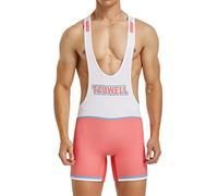AIEOE Men's Wrestling Singlet Jockstrap Leotard Jock Ringer Jersey Weight Lifting Bodysuit One Piece Sleeveless Wrestling Suit Sport Jumpsuit Athletic Supporters White Pink