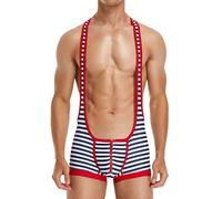 AIEOE Men's Wrestling Singlet Jockstrap Leotard Jock Ringer Jersey Weight Lifting Bodysuit One Piece Sleeveless Wrestling Suit Sport Jumpsuit Athletic Supporters Red