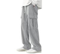 AIEOE Men's Y2K Cargo Trousers Summer Corduroy Baggy Pants Teen Streetwear with Pockets Long Skater Trouser Grey Size L