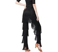AIEOE Multilayer Tassel Pants Women's Latin Dance from Professional Adult Fringe Rumba Tango Size XL Black