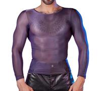 AIEOE Oil Shiny Undershirt for Men Long Sleeve Transparent Shirt See Through Workout Shiny Top Slim Fit Muscle Tops Clubwear T Shirt Grey