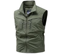 AIEOE Outerwear Gilet for Men Multi Pockets Sleeveless Jacket Stand Collar Fisherman Vest Zip Up Camping Waistcoat