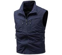 AIEOE Outerwear Gilet for Men Multi Pockets Sleeveless Jacket Stand Collar Fisherman Vest Zip Up Camping Waistcoat