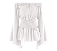 AIEOE Renaissance Blouse Tops Medieval Victorian Off Shoulder Long Sleeve Shirt Pirate Cosplay Costumes White XXL