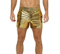 AIEOE Sexy Leather Shorts Sparkly Sequin Shorts Hot Pants with Pockets for Men Elasticated Waist Casual Shorts Metallic Shiny Gold for Rave Wetlook Nightclub Dancewear Disco Party Bottom
