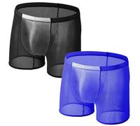 AIEOE Sheer Trunks Mens Underwear Mesh Boxer Briefs See Through Boxers Sexy Bulge Pouch Blue Black