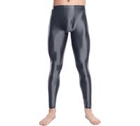 AIEOE Shiny Legging Men's Stretch Transparent Trouser Oil Shiny Legging See Through Underpant Oil Shiny Underwear High Waist Fitness Leggings Grey