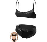 AIEOE Sissy Bikini Set for Men Lace Lingerie Crossdresser Two Pcs Sissy Outfit Sheer Spaghetti Straps Bra and Brief for Gay Black