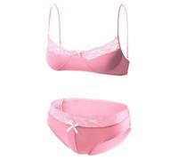 AIEOE Sissy Bikini Set for Men Lace Lingerie Crossdresser Two Pcs Sissy Outfit Sheer Spaghetti Straps Bra and Brief for Gay Pink