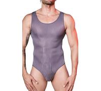 AIEOE Stretch Leotard for Men Sleeveless Stripes Slim Fit Wrestling Singlet Sheer Mesh Bodysuit Undershirt