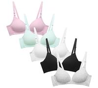 AIEOE Teen Girls Sport Bras with Adjustable Detachable Strap Wire Free Bralette Training Bras Lingerie Cotton First Bra for Girls White+Pink+Grey+Green+Black 32A