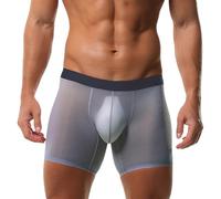 AIEOE Trunks Underwear Mens Ice Silk Lingerie Traceless Boxer Briefs Ultra Thin Bulge Pouch Panties See Through Hollow Underpants XXL Grey-blue