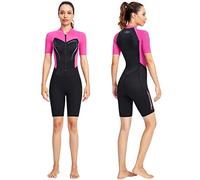 AIEOE Women Wetsuit Short Sleeve Wetsuits Sun Protection Swimsuit 1.5mm Thickness Shortie Wetsuits Surfing Diving Suit One Piece Swimwear Front Zip Quick Dry Wetsuit，Pink，XL