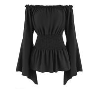 AIEOE Women's Summer Off The Shoulder Tops Dressy Casual Top Pirate Renaissance Blouse Black M