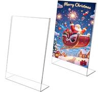 Aieraczy 2 Pack Acrylic Sign Holders A5, Plastic Display Stands A5 Acrylic L-Shaped Base Menu Holders for Tables, Poster Counter Leaflet Sign Stands for Restaurant, Hotel, Office, Shop Stall