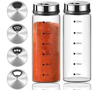 Aieraczy 2 Pcs Salt Pepper Shaker, 300ml Salt Shaker with Adjustable Pour Holes, Spice Shaker, Glass Spice Jar with Shaker lids, Salt Cellar Salt Container Salt Dispenser for Seasoning Kitchen