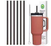 AIERSA 12Inch Replacement Black Straw for Stanley 40/30oz Cups, Plastic Reusable Straw for Quencher FlowState Tumbler, Long Drinking Straws with Cleaning Brush