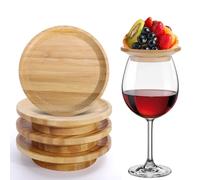 AIERSA 12Pcs Bamboo Rustic Wine Glass Topper, Charcuterie & Appetizer Plates, Suitable for 2.16" to 3.6" Diameter, Reusable, Natural Finish