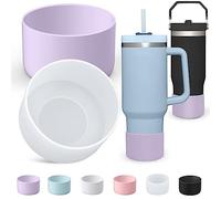 AIERSA 2Pcs Silicone Boot Sleeve for Stanley Quencher 40oz 30oz Tumbler with Handle,for IceFlow 20oz 30oz,Protective Water Bottle Cup Bottom Bumper Cover for Stanley Tumbler Accessories,Clear,Wisteria