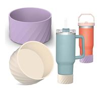 AIERSA 2Pcs Silicone Boot Sleeve for Stanley Quencher 40oz 30oz Tumbler with Handle,for IceFlow 20oz 30oz,Protective Water Bottle Bottom Bumper Cover for Stanley Cup Accessories,Cream, Purple