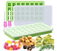 AIERSA 2Pcs Silicone Molds for Herb-Infused Oil Cubes, 32 Cavity Candy Gummy Molds, 5/8x5/8x5/8in Square Chocolate Mold with Lids & 2 Droppers DIY Homemade Herbal Blocks, Jello, Pralines Caramels, Wax