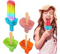 AIERSA 4PCS Silicone Popsicle Holders for Kids No Drip, Reusable Mess Free Ice Pop Stick Holder with Built in Straw for Sucking Up Melted Frozen Treats for Toddlers, Baby, Kids