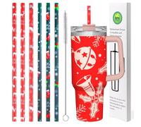AIERSA 6 Pack Christmas Straw Replacement for Stanley 30&40oz Tumbler, Plastic Reusable Long Straws With Cleaning Brush for Cup Accessories