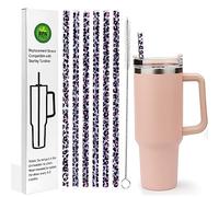 AIERSA 6 Pack Leopard Straw Replacement 40oz for Stanley Adventure Quencher Travel Tumbler - Plastic Reusable Long Straws With Cleaning Brush for Cup Accessories