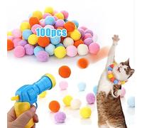 AIERSA Cat Toys Interactive for Indoor Cats,100pcs Pom Pom Balls with Launcher Set, Kitten Toys for Cats Self Play,Cute Cat Ball Toy for Cat Enrichment