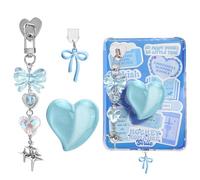 AIERSA Cute Charms Set for Kindle,Including Dust Plug Charm Type C/USB C,Heart Grip Holder,Bling Keychains with Hook for Kindle Accessories,Compatible for Kindle Paperwhite 11th 12th Generation-Blue