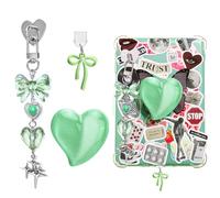 AIERSA Cute Charms Set for Kindle,Including Dust Plug Charm Type C/USB C,Heart Grip Holder,Bling Keychains with Hook for Kindle Accessories,Compatible for Kindle Paperwhite 11th 12th Generation- Green