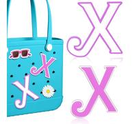 AIERSA Letter Charms for Bogg Bag Accessories A-Z, 2Pcs Purple Initials Charm for Simply Southern Bag Original All Models, Silicone Insert Letterring Attachments for Beach Tote Bags -X