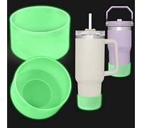 AIERSA Neon Green Silicone Cup Boot Sleeve for Stanley Quencher 40oz 30oz Tumbler with Handle, for IceFlow 20oz 30oz, 2pcs Protective Bottom Cover for Stanley Tumbler Accessories, Glow in the Dark