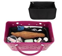 AIERSA Rubber Beach Bag Organizer Liner Compatible with Original X Large Bogg Bag/Simply Southern Tote, Felt Insert Divider Pouch Zipper for Bags Accessories, 7 Pocekets -Black