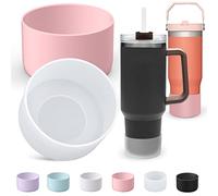 AIERSA Silicone Boot Sleeve for Stanley 40oz/30oz Tumbler, Protective Water Bottle Bottom Cover, Clear & Pink, 2Pcs