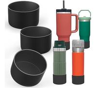 AIERSA Silicone Boot Sleeve for Stanley Quencher 40 oz, 30 oz, IceFlow 20oz, 30oz, Protective Water Bottle Bottom Cover, Black, 3Pcs