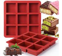 AIERSA Square Chocolate Molds Silicone, 2pcs 1In Deep Chocolate Bar Molds DIY 2.5" x 2.5" x 1" Dubai Chocolate Bar,Chocolate Covered Cookies,Silicone Molds for Baking Granola Bar, Brownie, Muffin