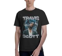 AIESANY Men's Travis Rapper Music Cotton Shirts Graphic Crew Neck Summer T-Shirt Performance Short Sleeve Tee for Everyday Wear Black L