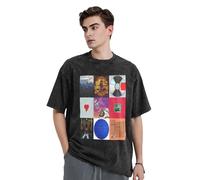 AIESANY Unisex Kanye Rapper Music T-Shirts Vintage Washed Denim Short-Sleeve Tops Summer Graphic Cotton Shirts Black XL