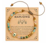 AIETUE Mahjong Bracelet For Women, Boho Turquoise Wooden Beaded Colorful Adjustable Good Luck With Message Card Jewelry Gift, XL, Wood, no gemstone