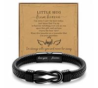 AIETUE Memorial Bracelet For Men, Guardian Angel Infinity Knot Braided Leather Little Hug From Heaven Remembrance Jewelry Gift, XL, Stainless Steel, no gemstone