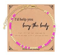 AIETUE Morse Code Bracelets For Women, Gold Silver Beaded Trendy Bracelet I'll Help You Bury the Body Bracelet Friendship Couple Bracelet Christmas Thanksgiving Birthday Jewelry Meaningful Gift, L