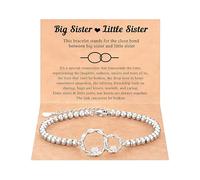 AIETUE Sister Bracelets For Women, Silver Beaded Moissanite Bracelet Love Connected At Heart Adjustable Trendy Inspirational Bracelet Christmas Thanksgiving Birthday Jewelry Meaningful Gift, L, Copper