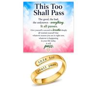AIETUE This Too Shall Pass Ring For Women, Adjustable Minimalist Inspirational Encouragement Message Card Open Jewelry Gift, Extra Large, Metal, No Gemstone