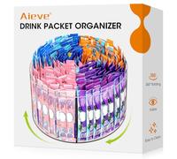 AIEVE Drink Packet Organizer, Lazy Susan 360° Turntable Organizer for Drink Mix Hydration Packets, Water Flavor Acrylic Container Tea Bag Holder for Kitchen Storage Organization