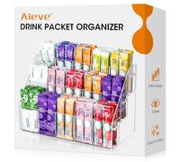 AIEVE Drink Packet Organizer with 15 Compartments, Water Packet Organizer for Water Flavor Drink Mix, Easy Assembly Acrylic Sugar Packets Holder for Cabinet Kitchen Storage Organization