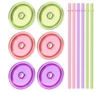 Aieve Wide Mouth Mason Jar Lids with Straws, Compatible with Ball 16oz 24oz Mason Jars, 6 Pcs Colorful Wide Mouth Drinking Cover Lids with Straw Hole