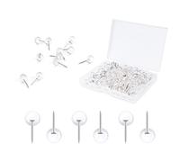 AIEX 100pcs Clear Round Push Pins, Silver Ball Push Pins with Storage Box Round Thumb Tacks Bulk for Daily Study Office Data Storage Organizing Files